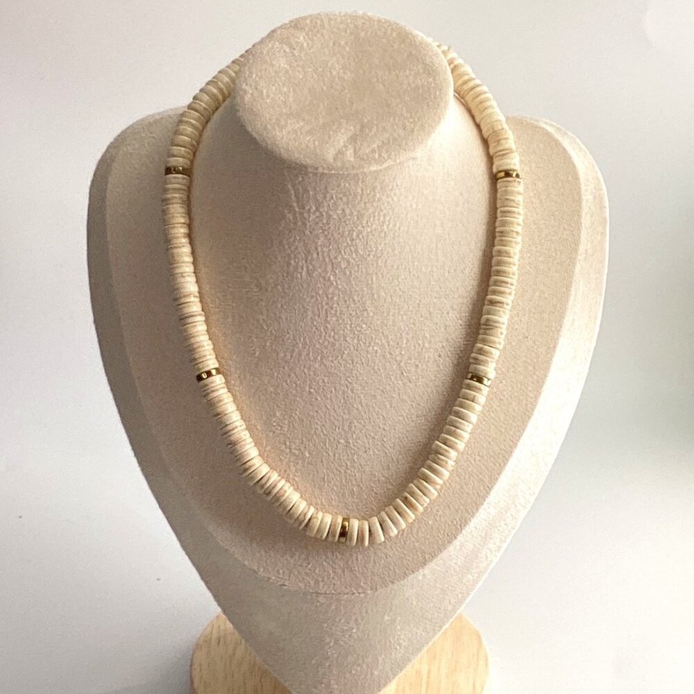 ✨Mama Helen’s Handmade Off-White Rondelle Necklace – Gold Hematite Accents